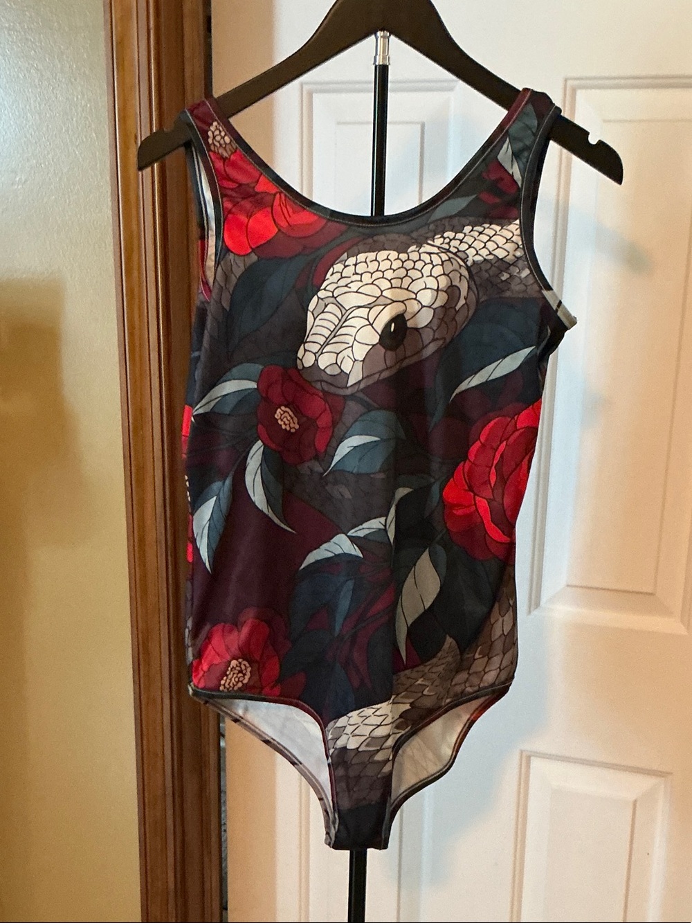 Floral & Snake Print One-Piece Swimsuit - Red Floral